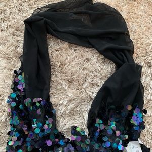 Black sheer shawl w iridescent large sequence